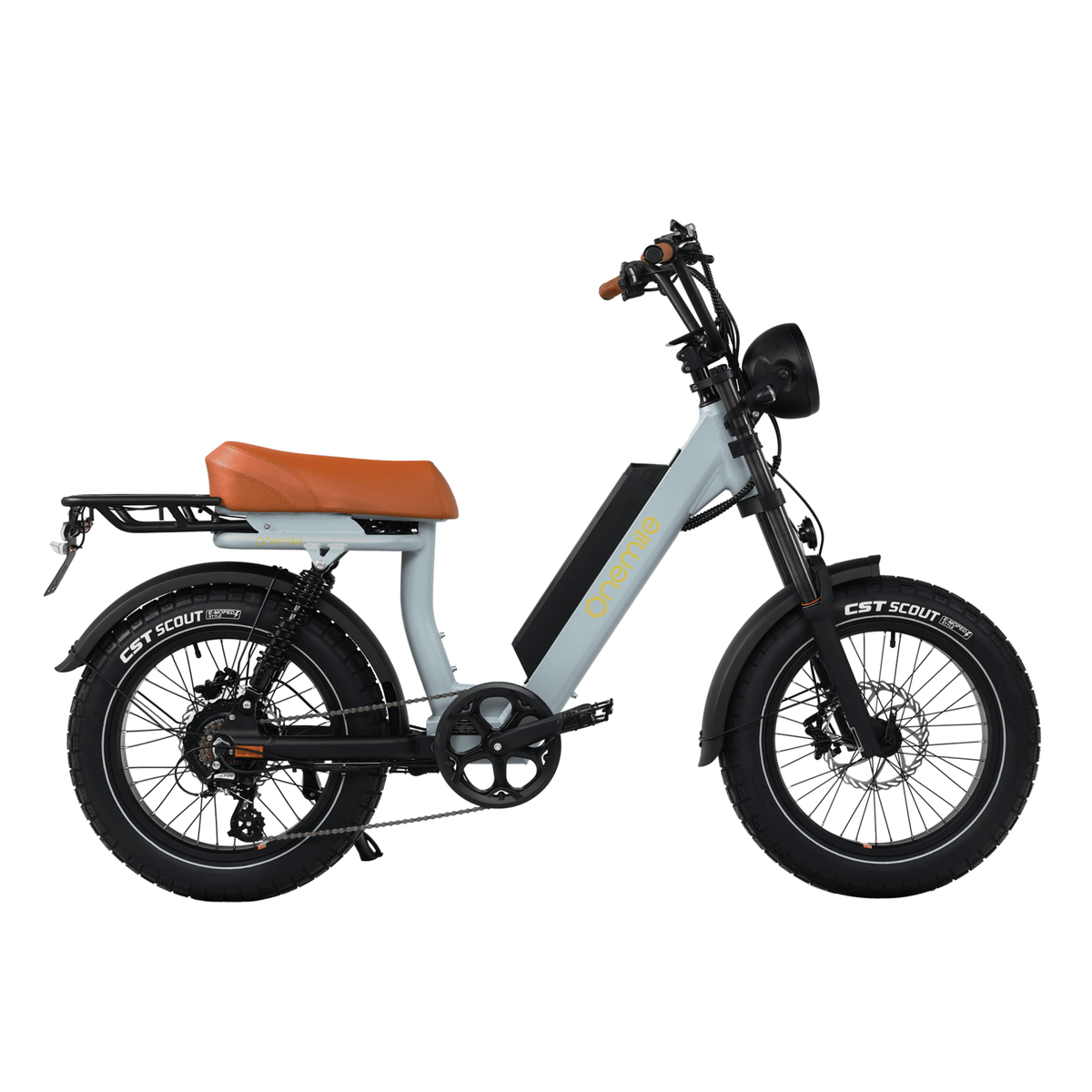 Onemile M40 PRO fatbike-elcykel sedd från sidan i färgen silver