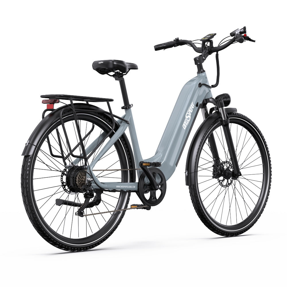 OneSport OT05 Pro elcykel snett bakifrån i färgen ljusblå