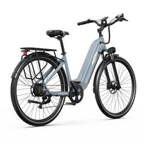 OneSport OT05 Pro elcykel snett bakifrån i färgen ljusblå