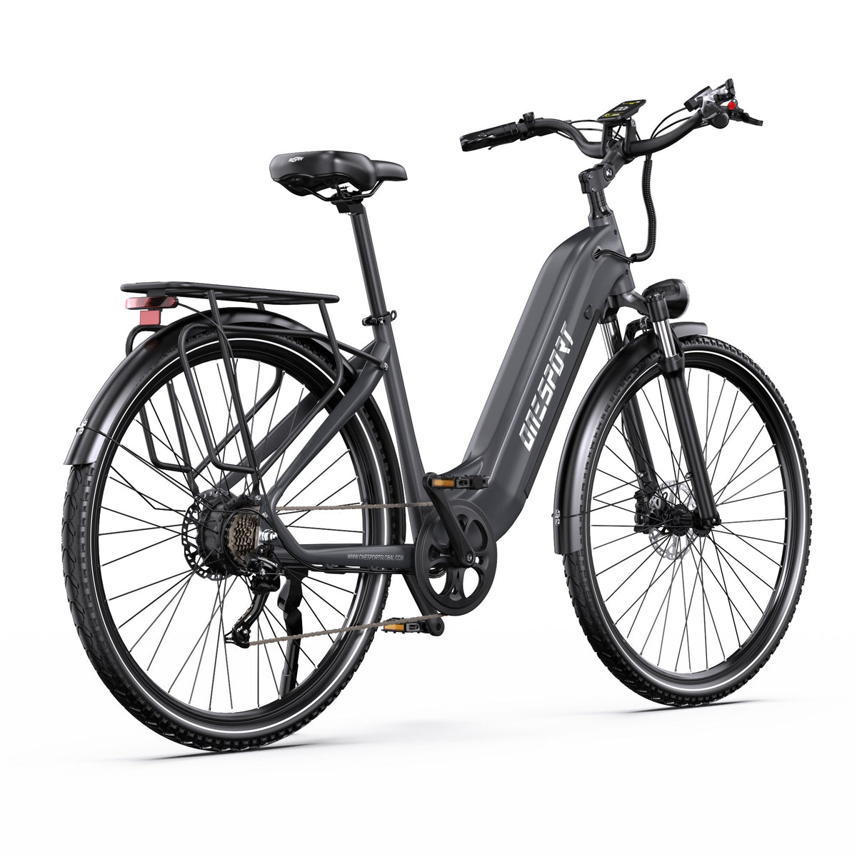 OneSport OT05 Pro elcykel rakt framifrån i färgen svart