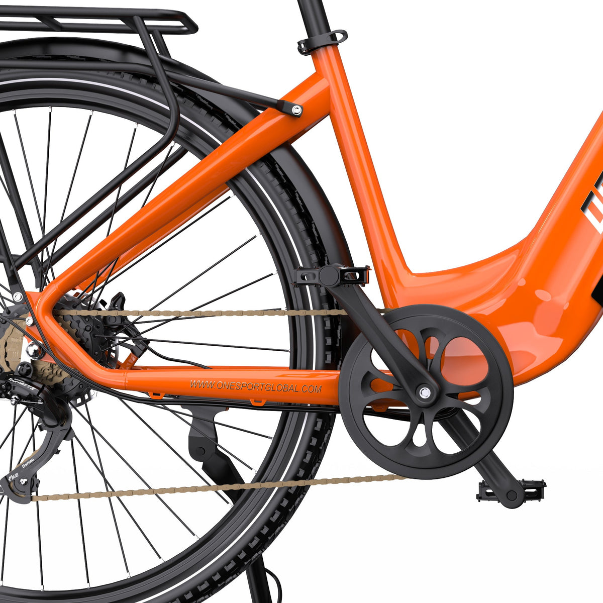 Vevparti och pedaler på OneSport OT05 Pro i färgen orange