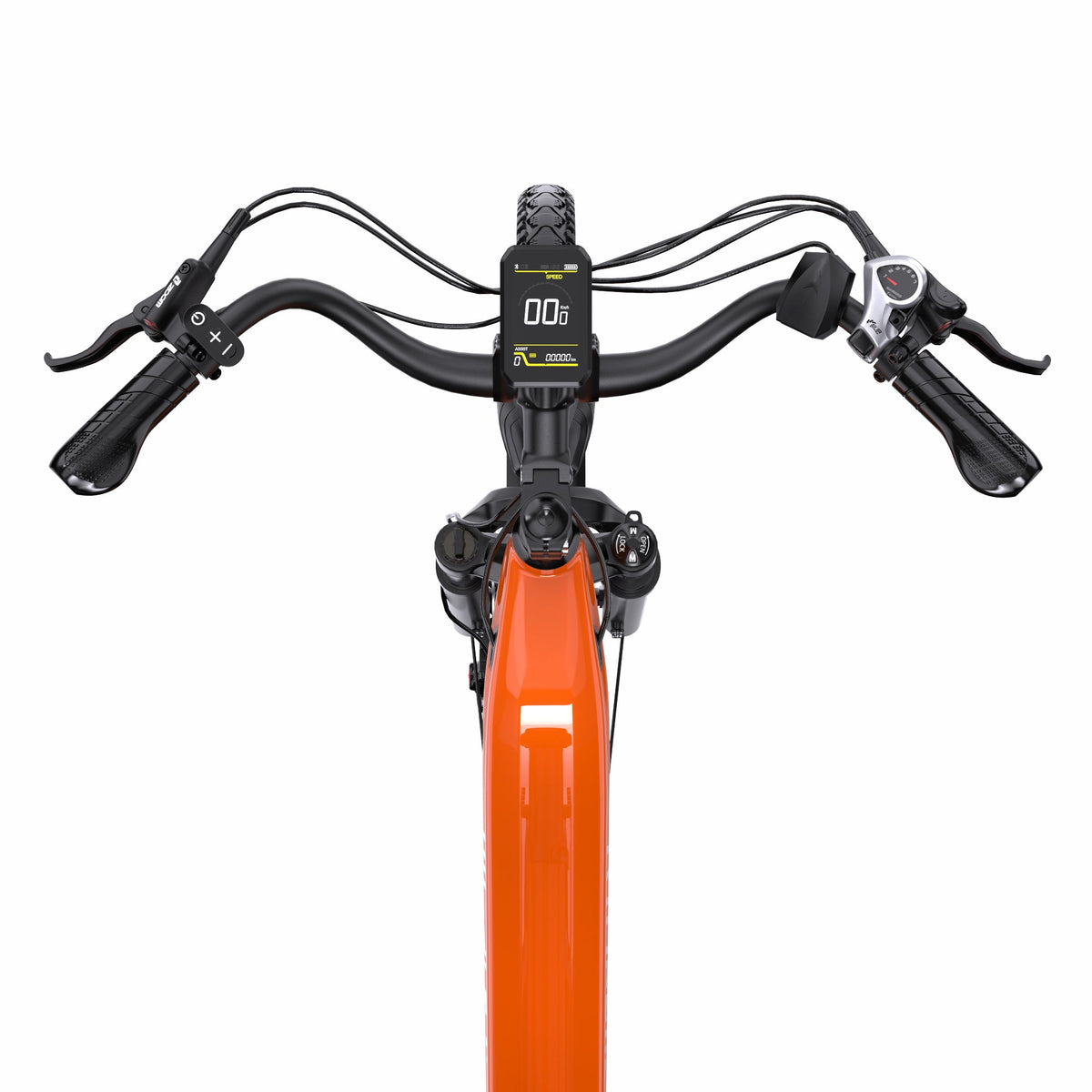 Styret på OneSport OT05 Pro i färgen orange ovanifrån