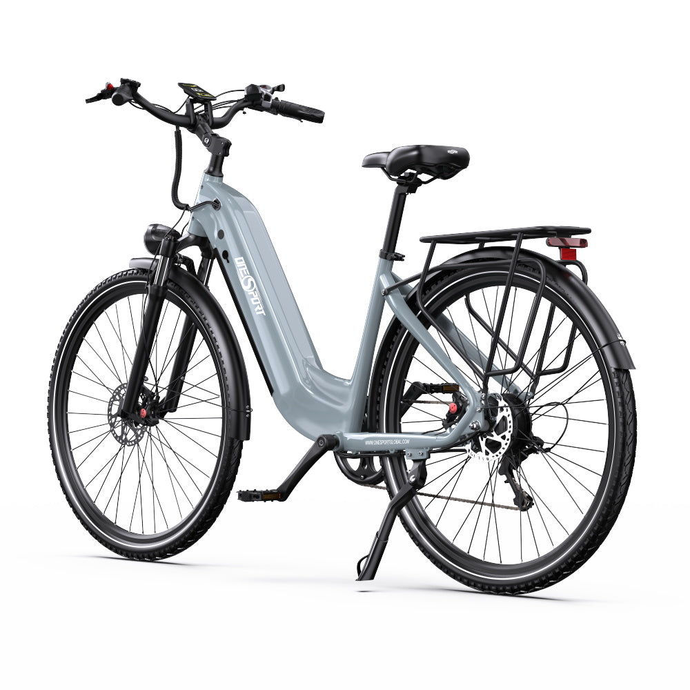OneSport OT05 Pro elcykel rakt framifrån i färgen ljusblå