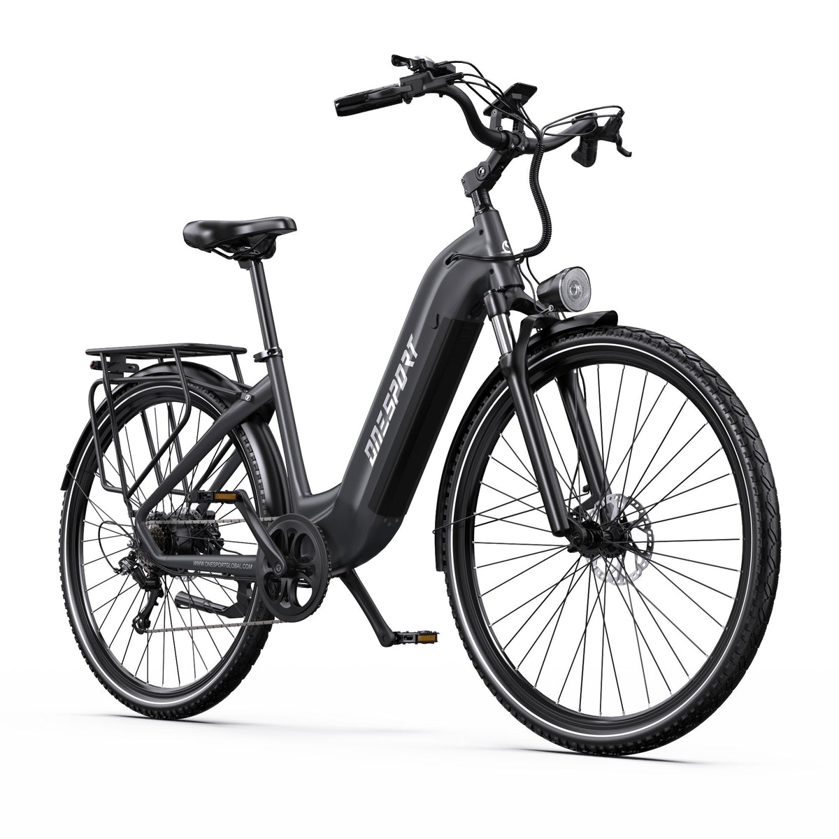 OneSport OT05 Pro elcykel snett bakifrån i färgen svart