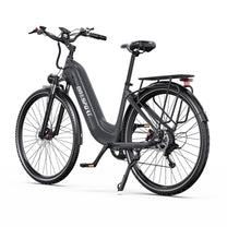 OneSport OT05 Pro elcykel snett framifrån från motsatt sida i färgen svart