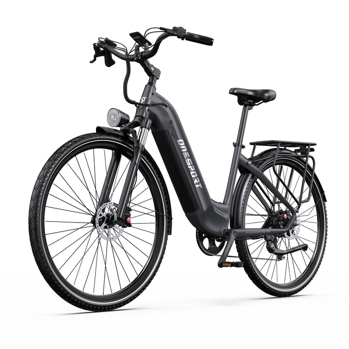 OneSport OT05 Pro elcykel snett framifrån i färgen svart