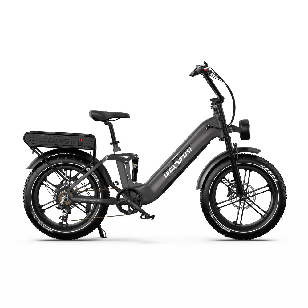 OneSport OT08 Pro fatbike-elcykel sedd från andra sidan i färgen grå