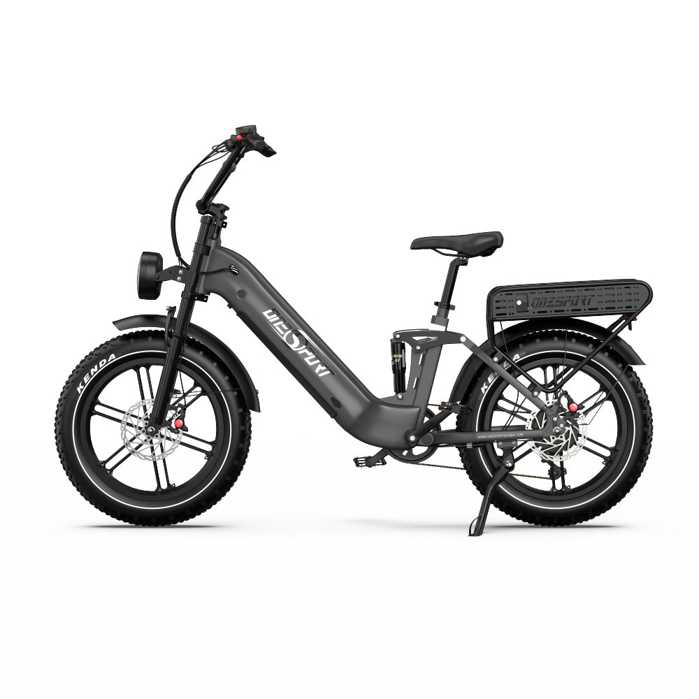 OneSport OT08 Pro fatbike-elcykel sedd från sidan i färgen grå