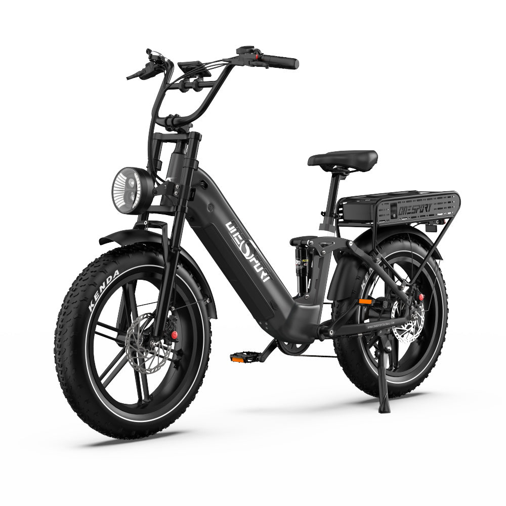 OneSport OT08 Pro fatbike-elcykel snett framifrån i färgen grå