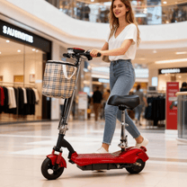 Kvinna som kör SEEDREAM M5 elsparkcykel i ett köpcentrum
