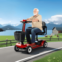 Äldre man sitter på SEEDREAM S-02 permobil vid en sjö