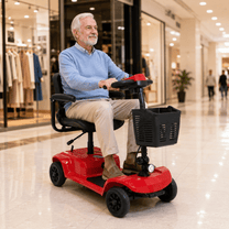 Äldre man sitter på SEEDREAM X-02B Lucas permobil i ett köpcentrum