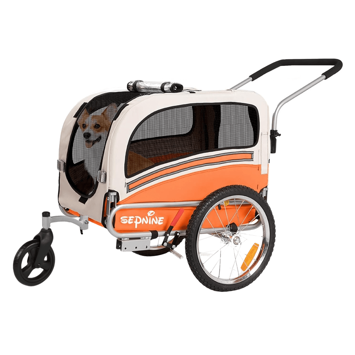 Smart 20303B cykelvagn för husdjur i orange sedd från sidan i promenadläge