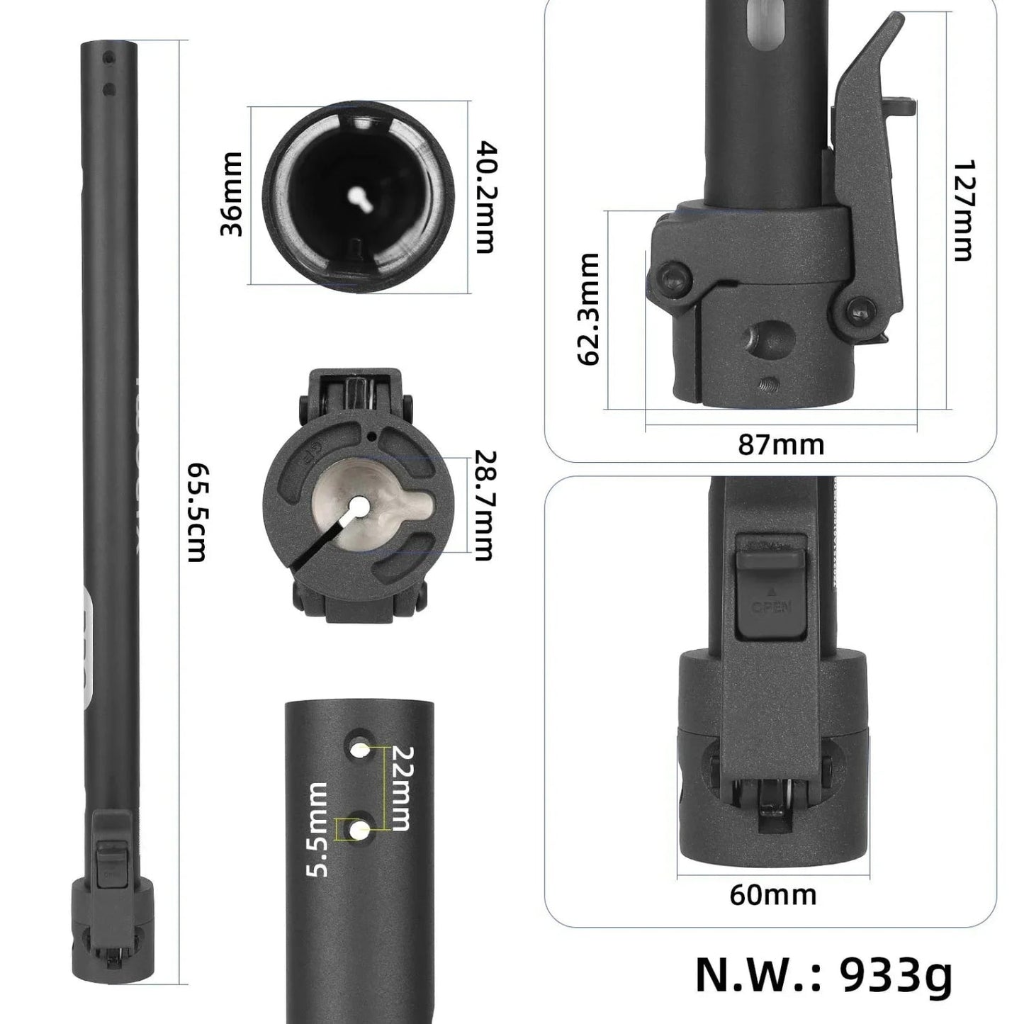 Styrstam + vikmekanism Xiaomi 5 Pro - Reservdel - Wheelyshop