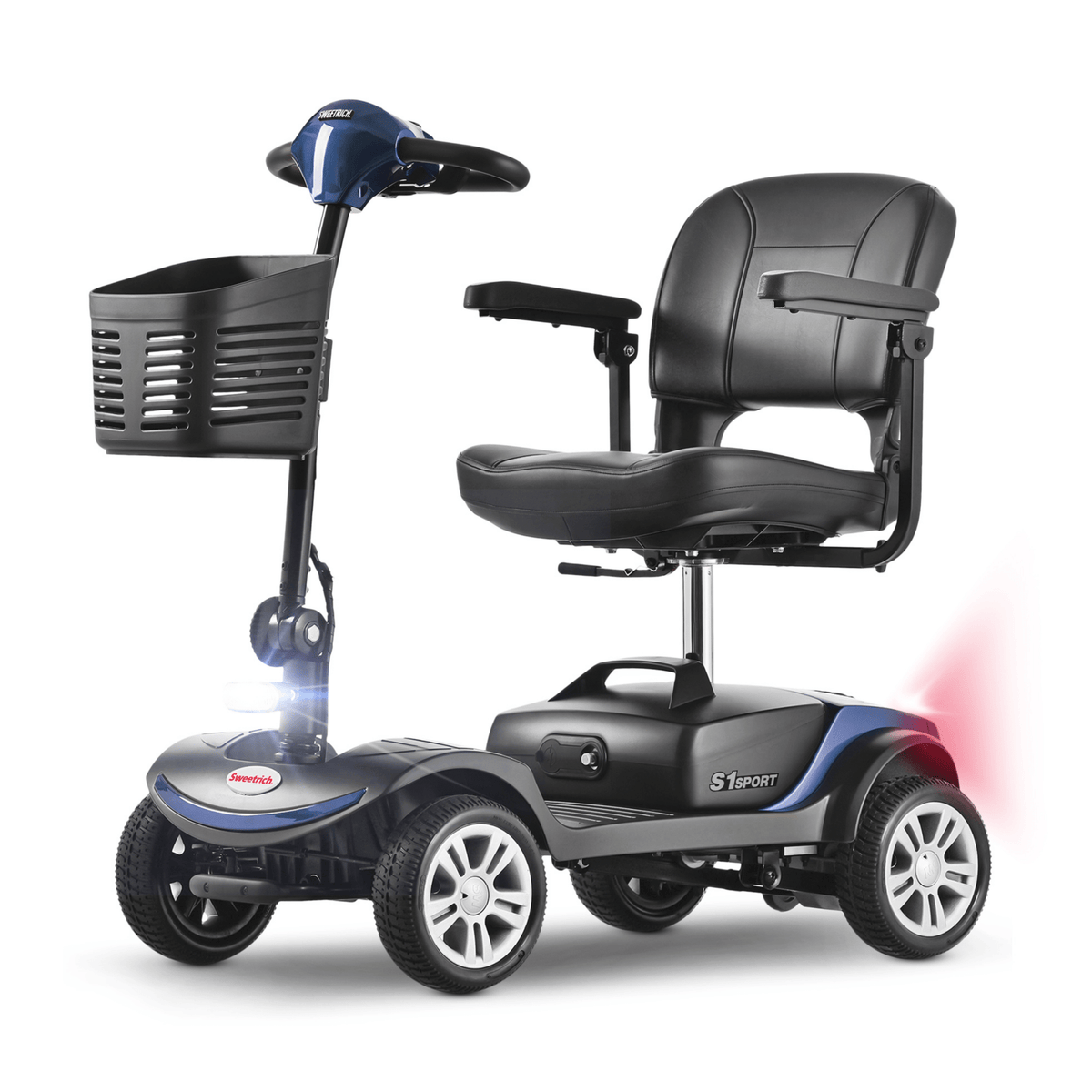 Sweetrich S1 Sport permobil snett framifrån i färgen blå