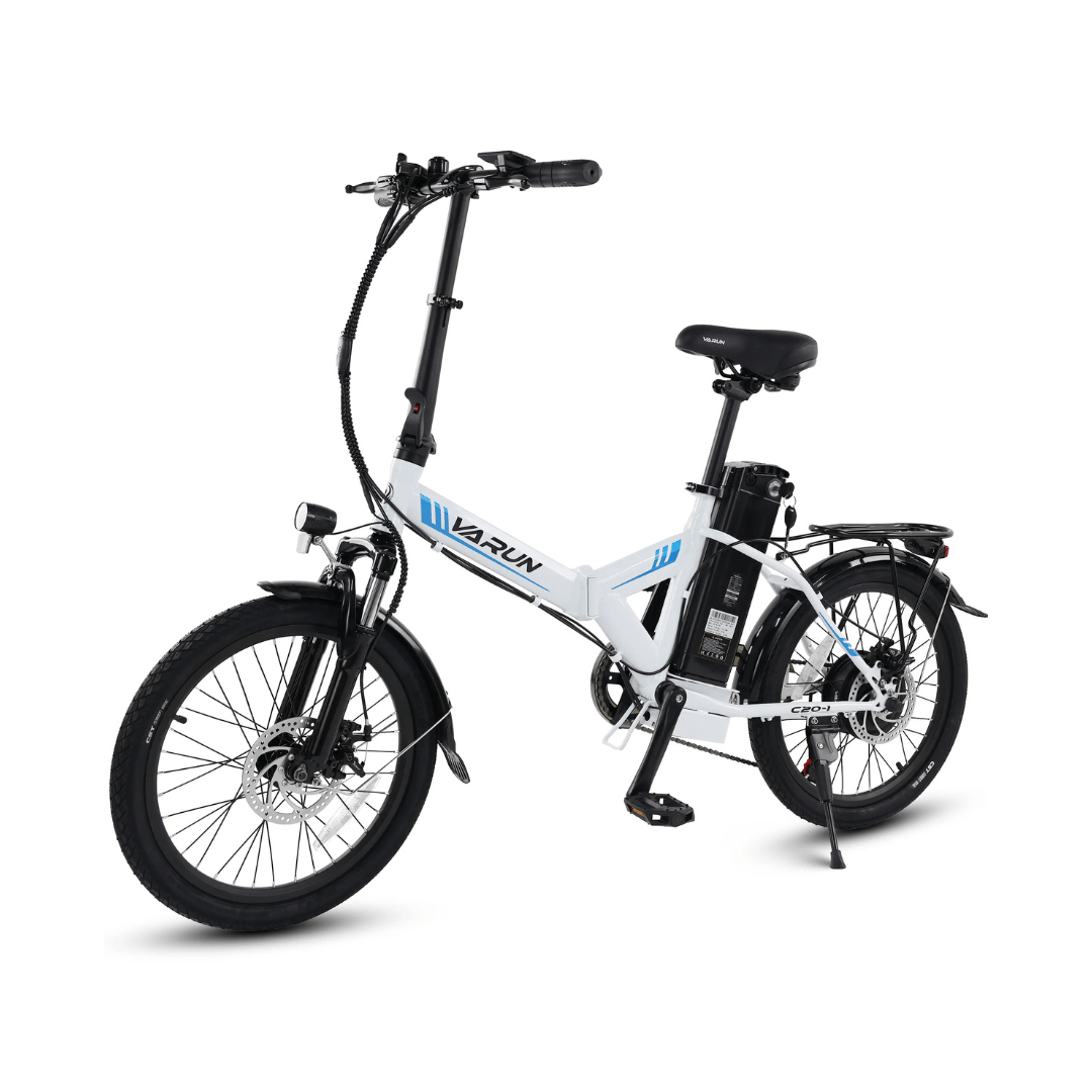 VARUN C20-1 Pro hopfällbar elcykel snett framifrån i färgen vit