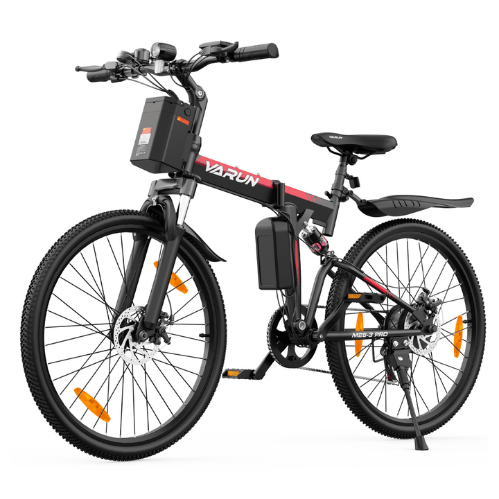 VARUN M26-3 Pro elmountainbike snett framifrån i färgen svart