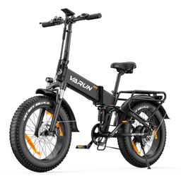 VARUN S20-1 Plus hopfällbar fatbike-elcykel snett framifrån i färgen svart