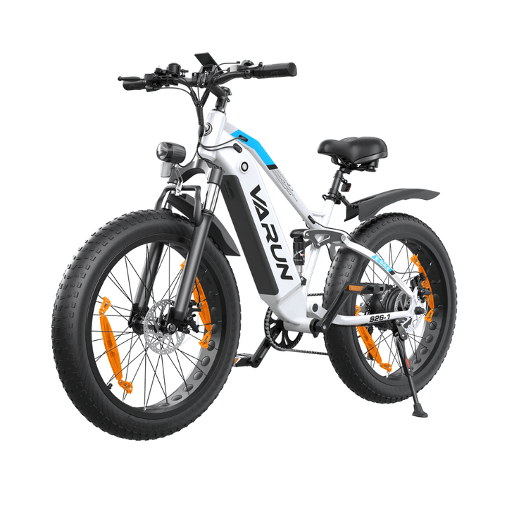 VARUN S26-1 fatbike-elcykel snett framifrån i färgen vit