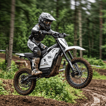 Förare kör Vipcoo H2 el-cross i terräng i skogen