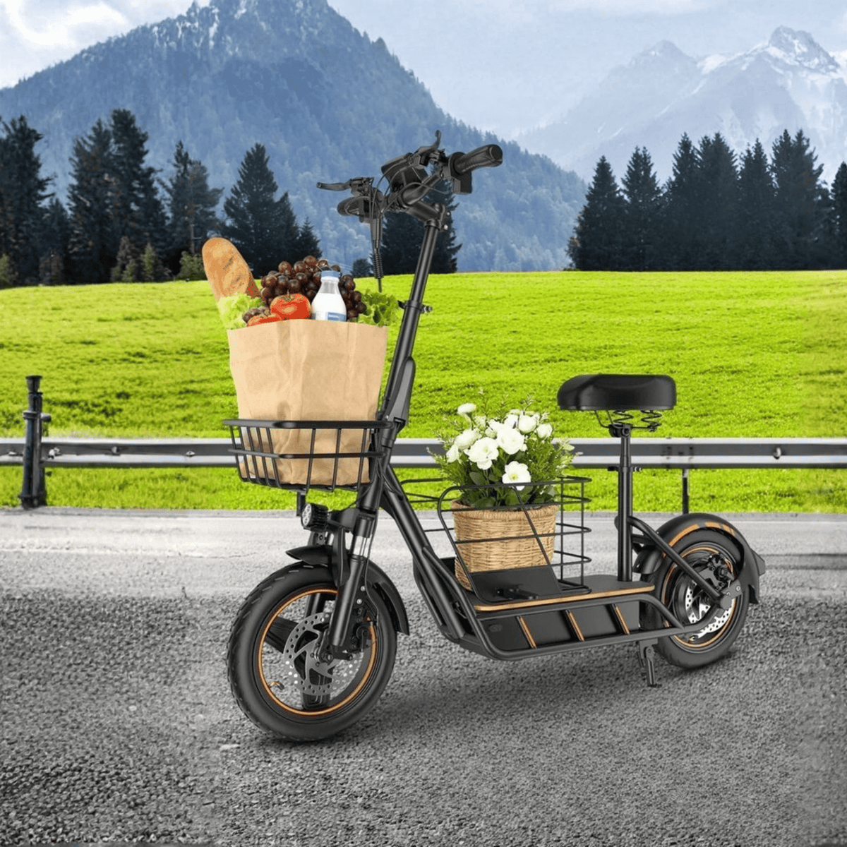 Wheely H14 elsparkcykel snett framifrån på en gräsplan