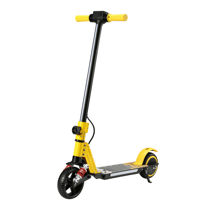 Wheely Junior S5 elsparkcykel för barn snett framifrån i färgen gul