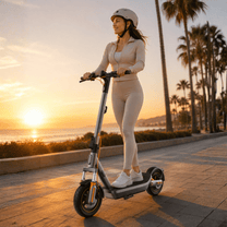 Kvinna som kör Xiaomi 6 Max GL elsparkcykel i stadsmiljö