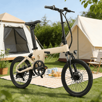 YANGOR H19 hopfällbar elcykel sedd från sidan i färgen beige på en gräsplan