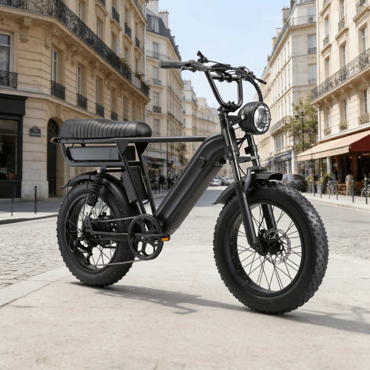 YANGOR Y20 Pro Max fatbike-elcykel snett framifrån i färgen svart på en gata
