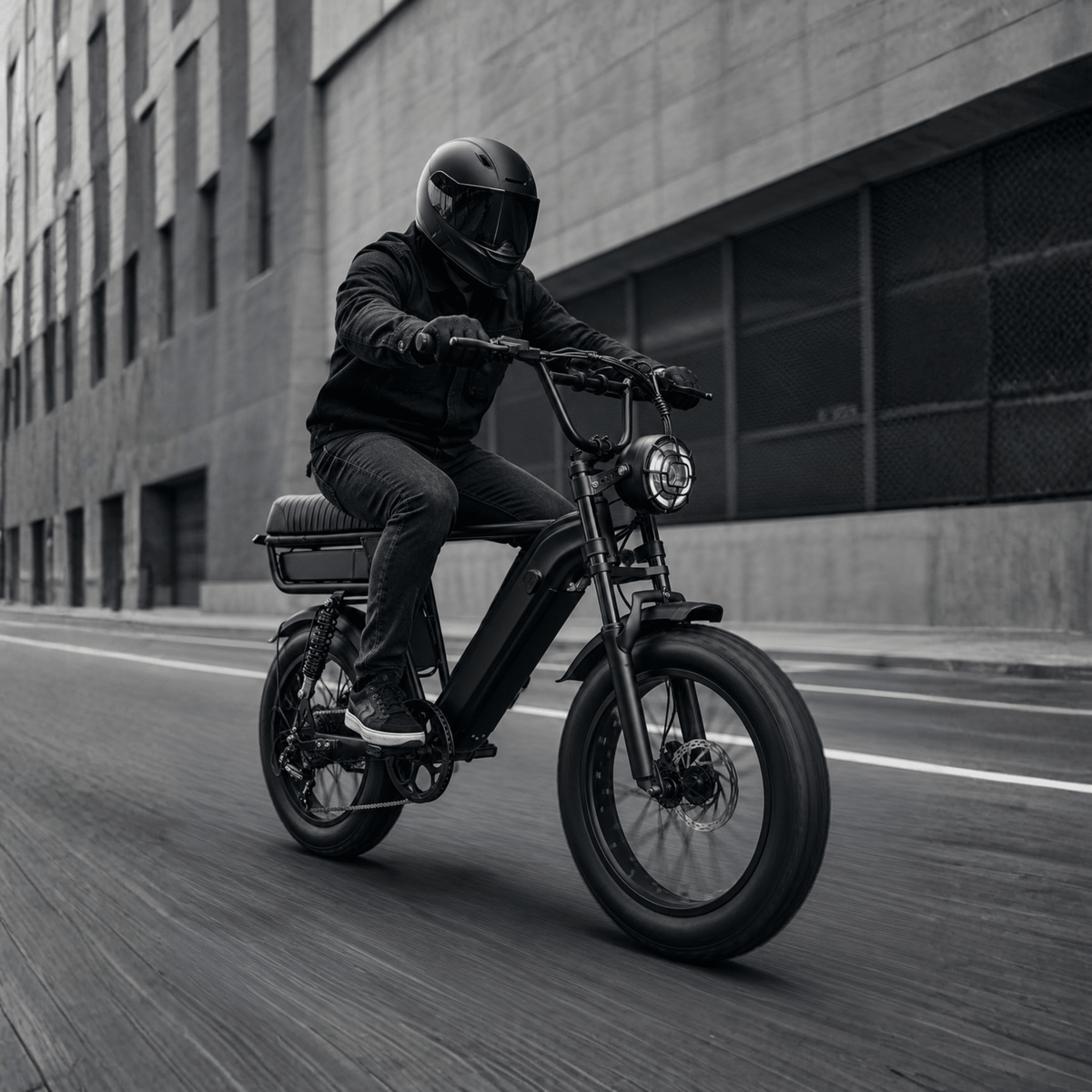 Man som kör YANGOR Y20 Pro Max fatbike-elcykel i färgen svart i stadsmiljö