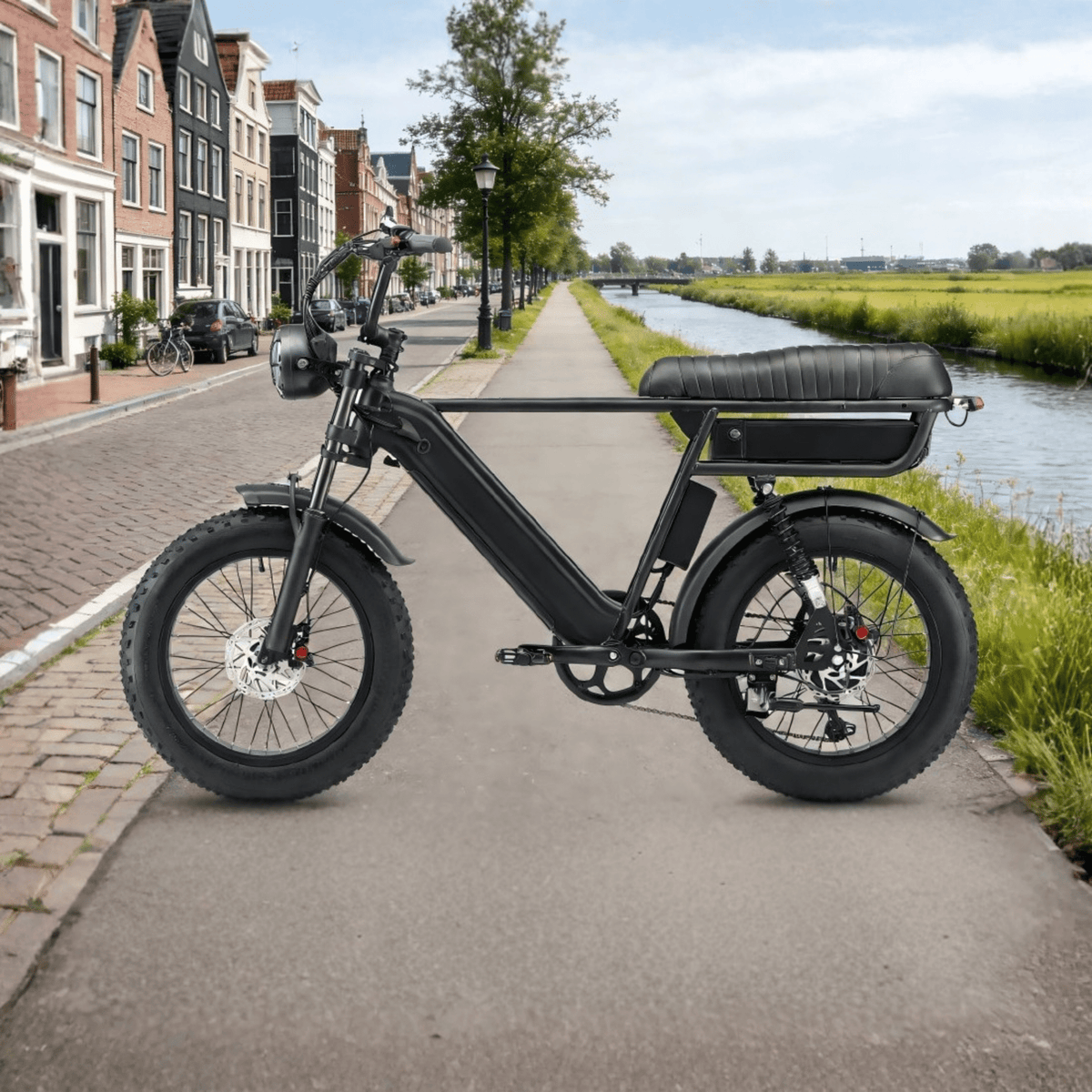 YANGOR Y20 Pro Max fatbike-elcykel sedd från sidan i färgen svart på en gångväg