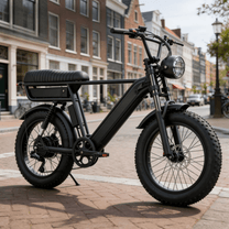 YANGOR Y20 Pro Max fatbike-elcykel snett bakifrån i färgen svart i stadsmiljö